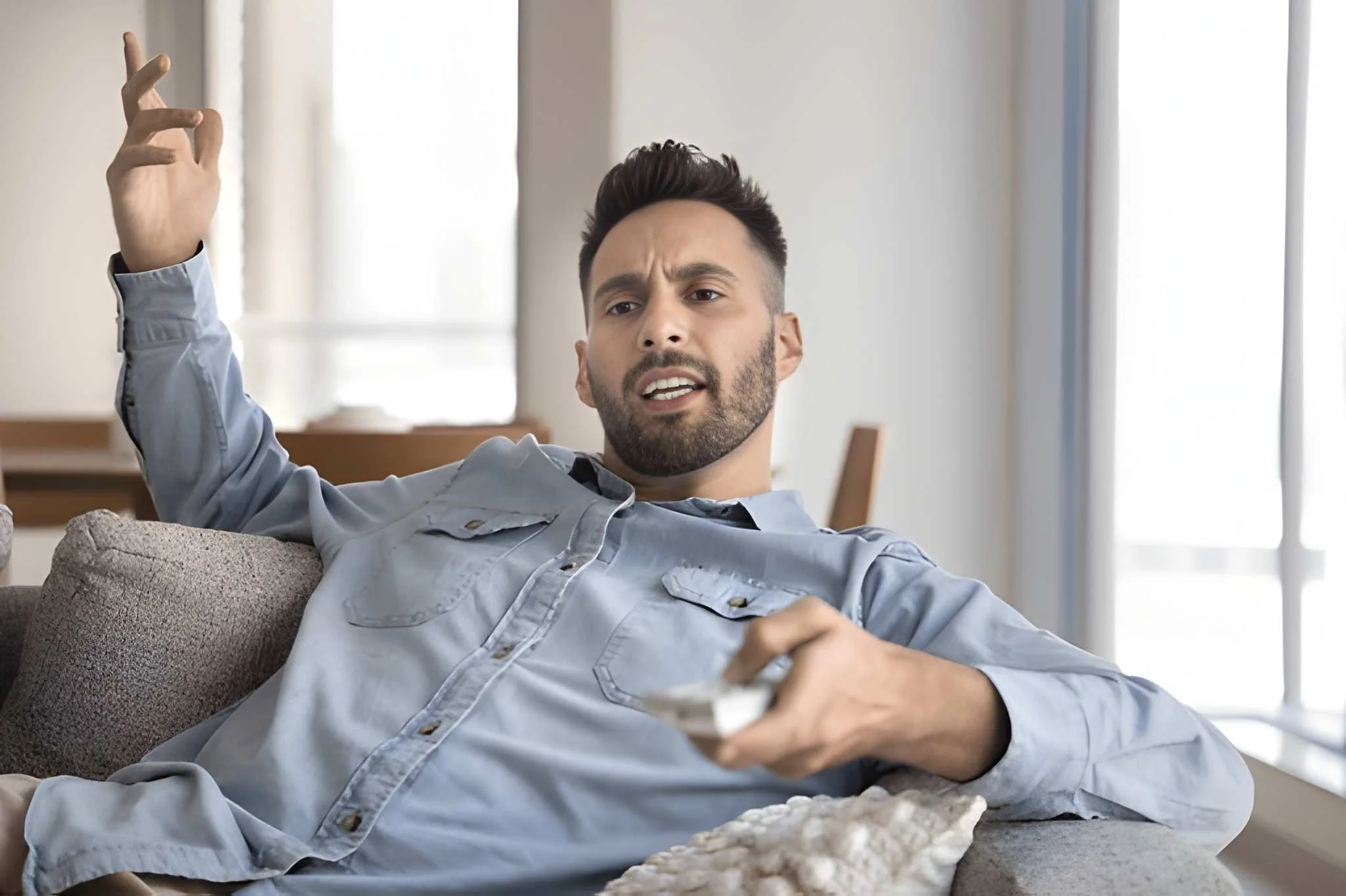 angry man from the problem of buffering iptv and try to find solution